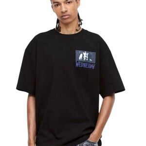 H&M Wednesday Addams Black Graphic T-Shirt Oversize Fit Size S